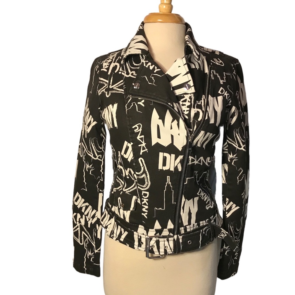 DKNY Black/White NYC Skyline Moto Jacket